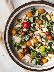 shell bean salad with purslane and cherry tomatoes